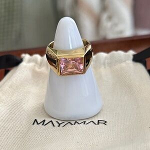 Mayamar Gold dome Ring with Pink CZ Stone size 9‎